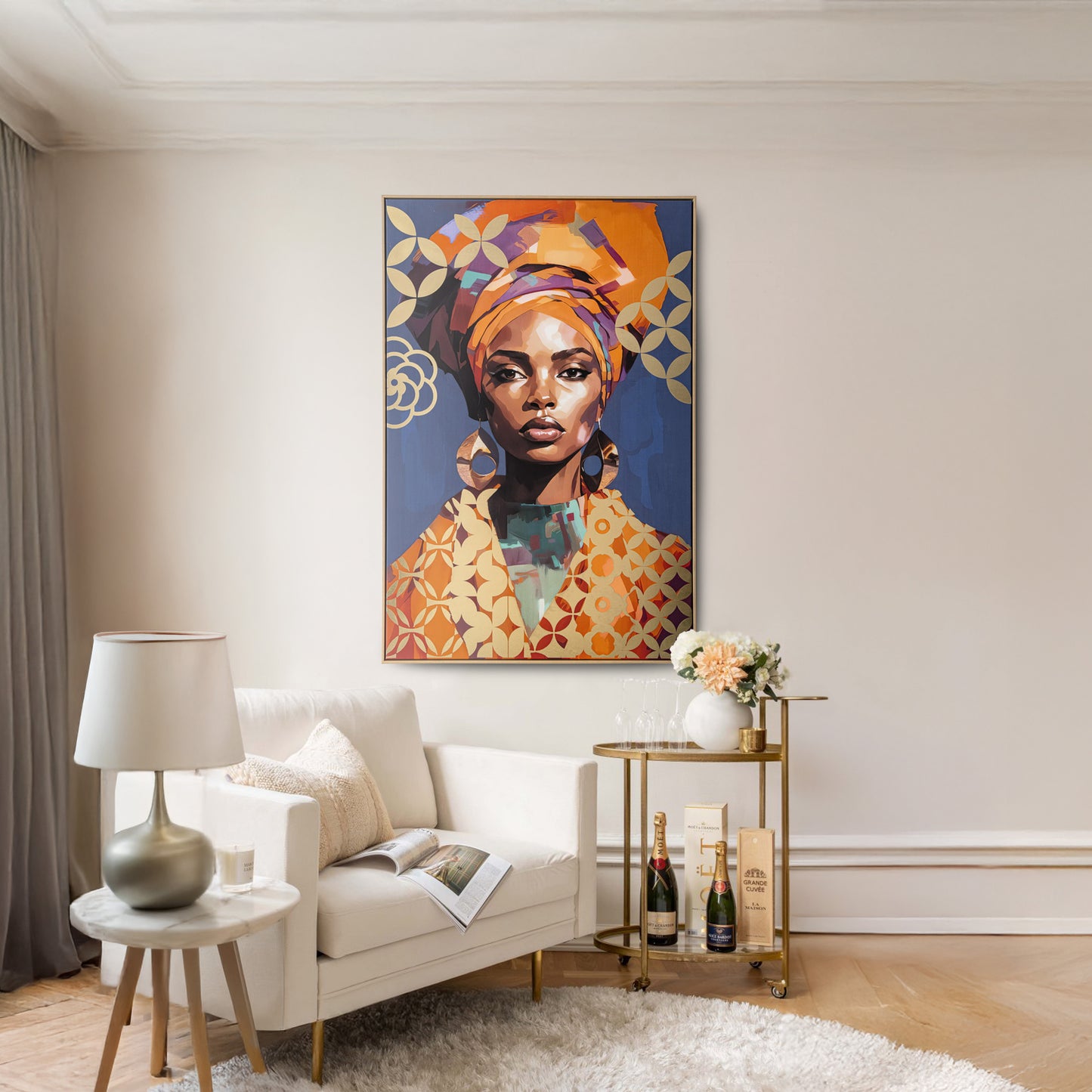 Urban Style Brushmarks Foiled Canvas African Woman Blue