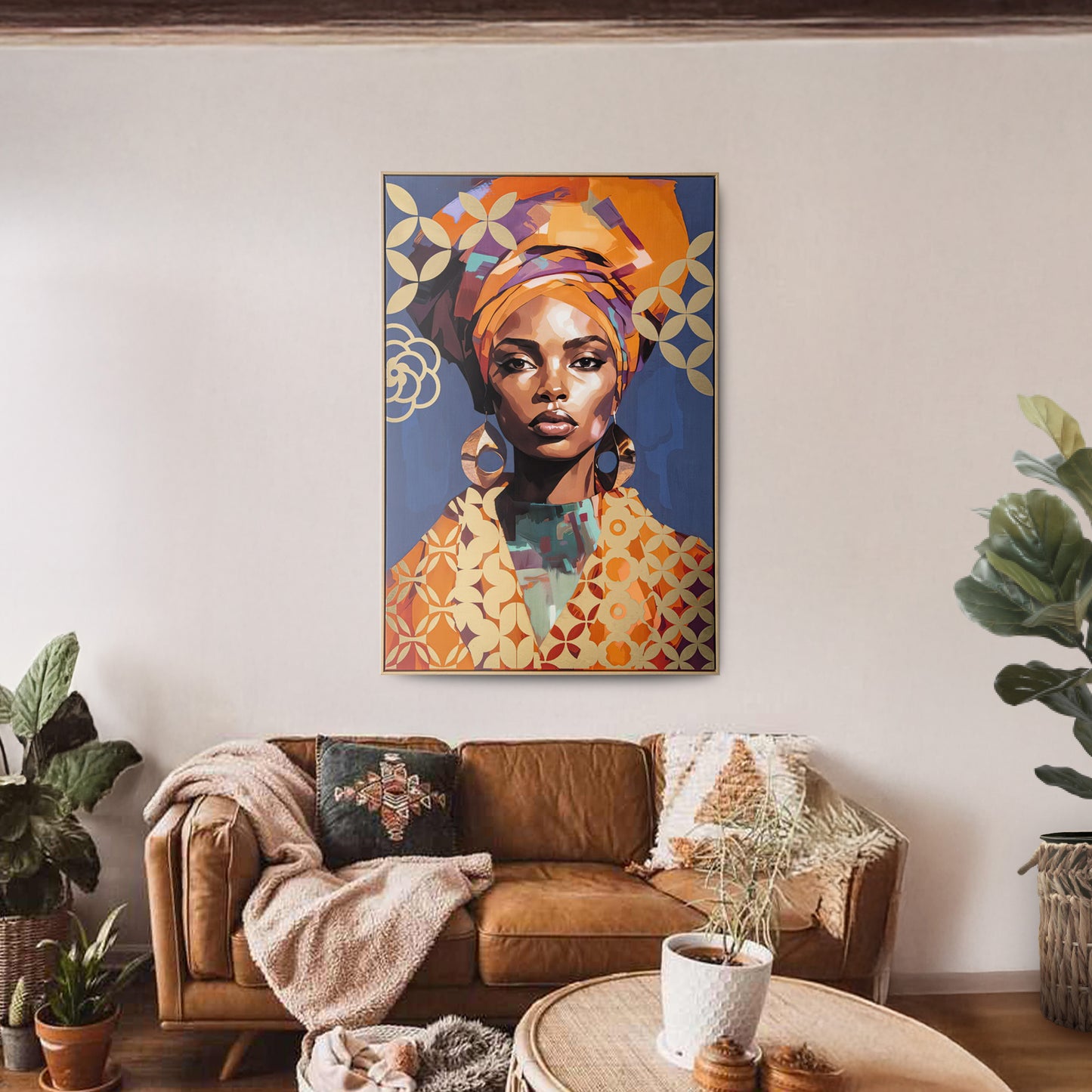 Urban Style Brushmarks Foiled Canvas African Woman Blue