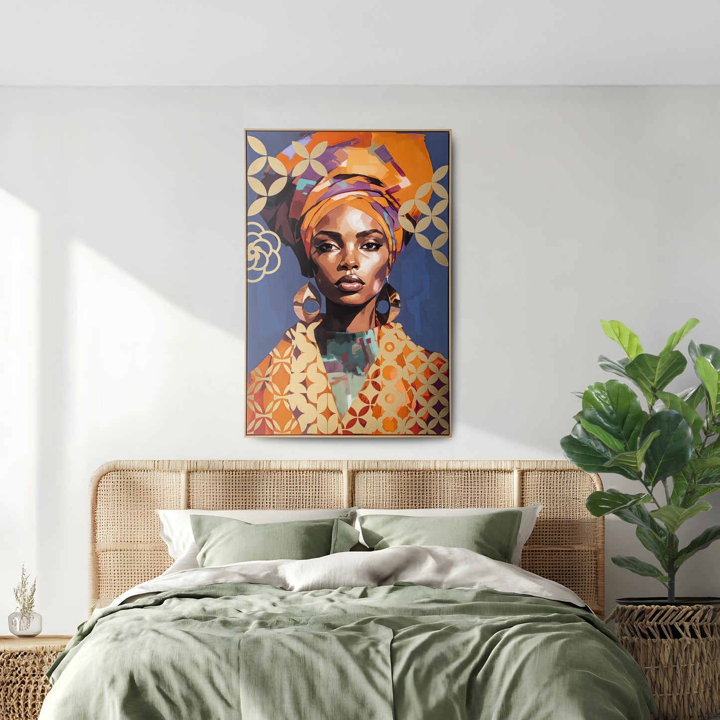 Urban Style Brushmarks Foiled Canvas African Woman Blue