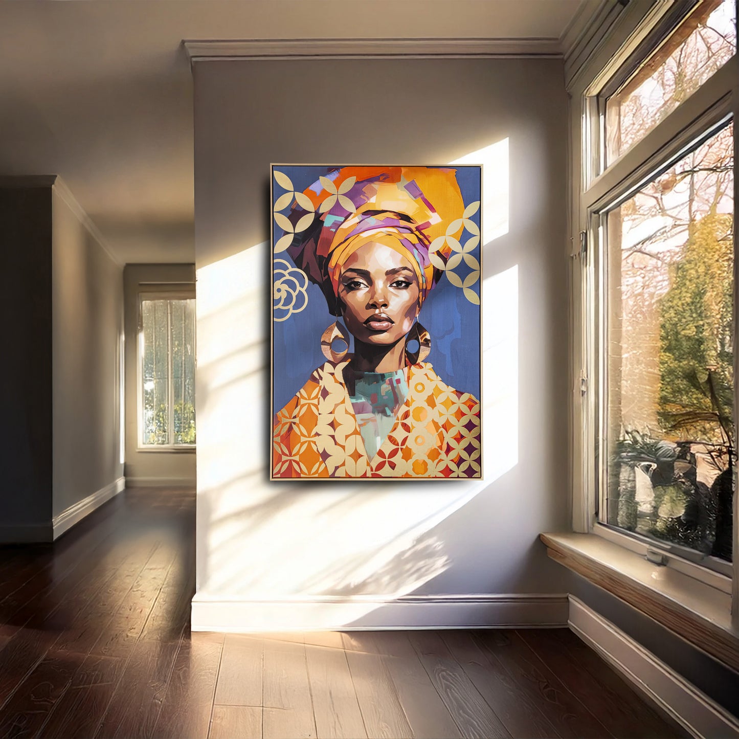 Urban Style Brushmarks Foiled Canvas African Woman Blue