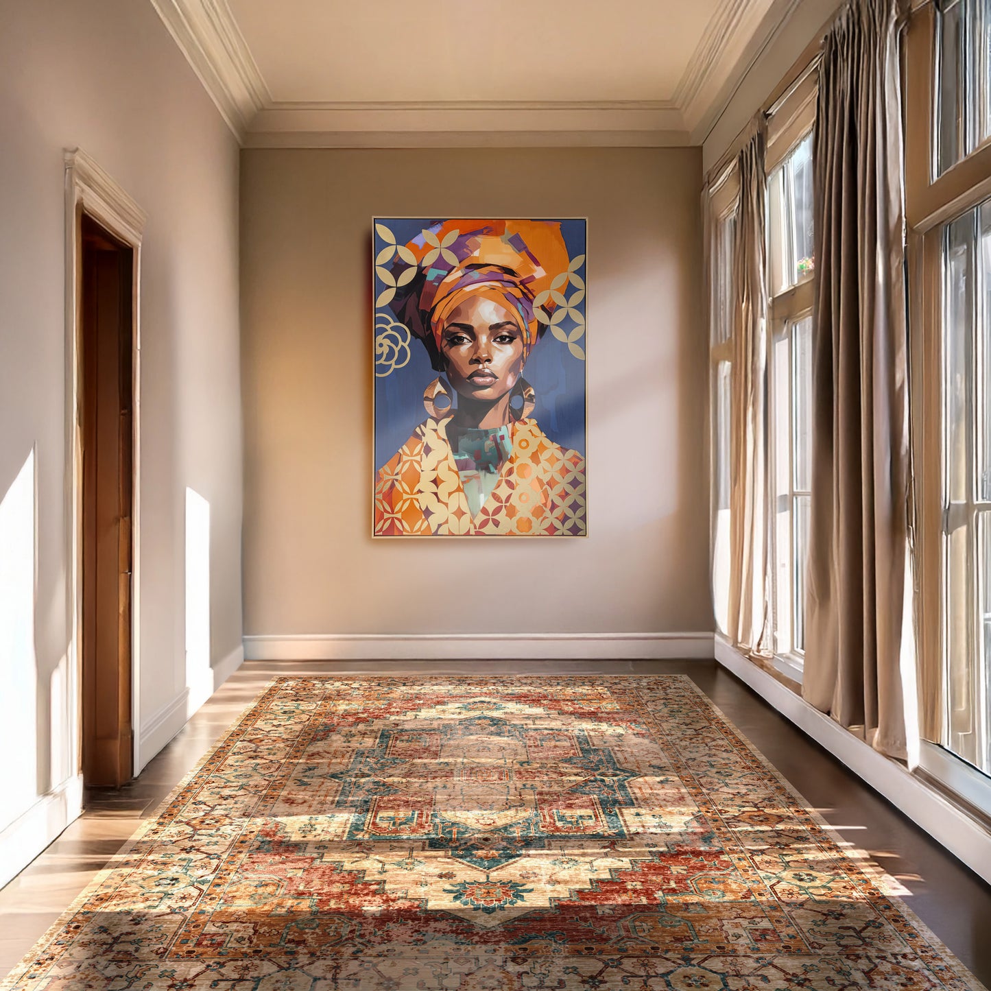 Urban Style Brushmarks Foiled Canvas African Woman Blue