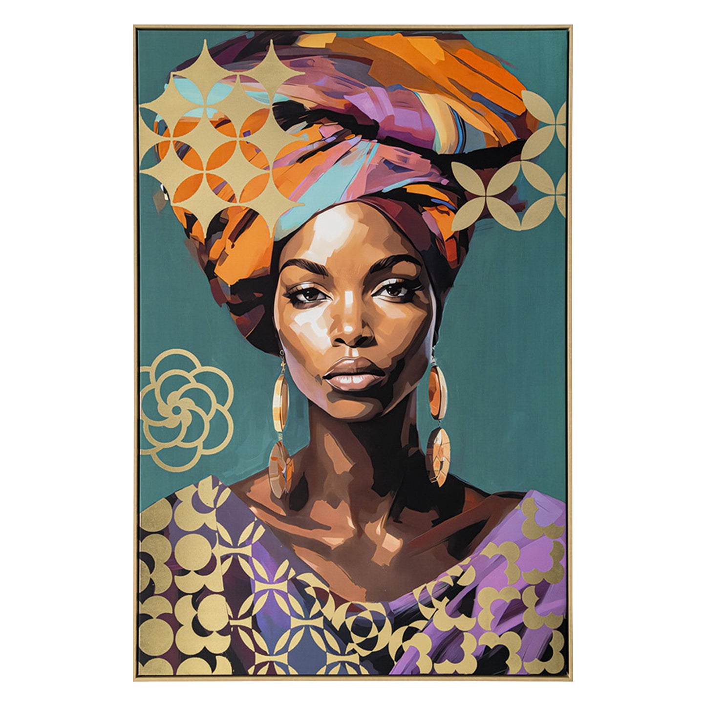 Urban Style Brushmarks Foiled Canvas African Woman Teal