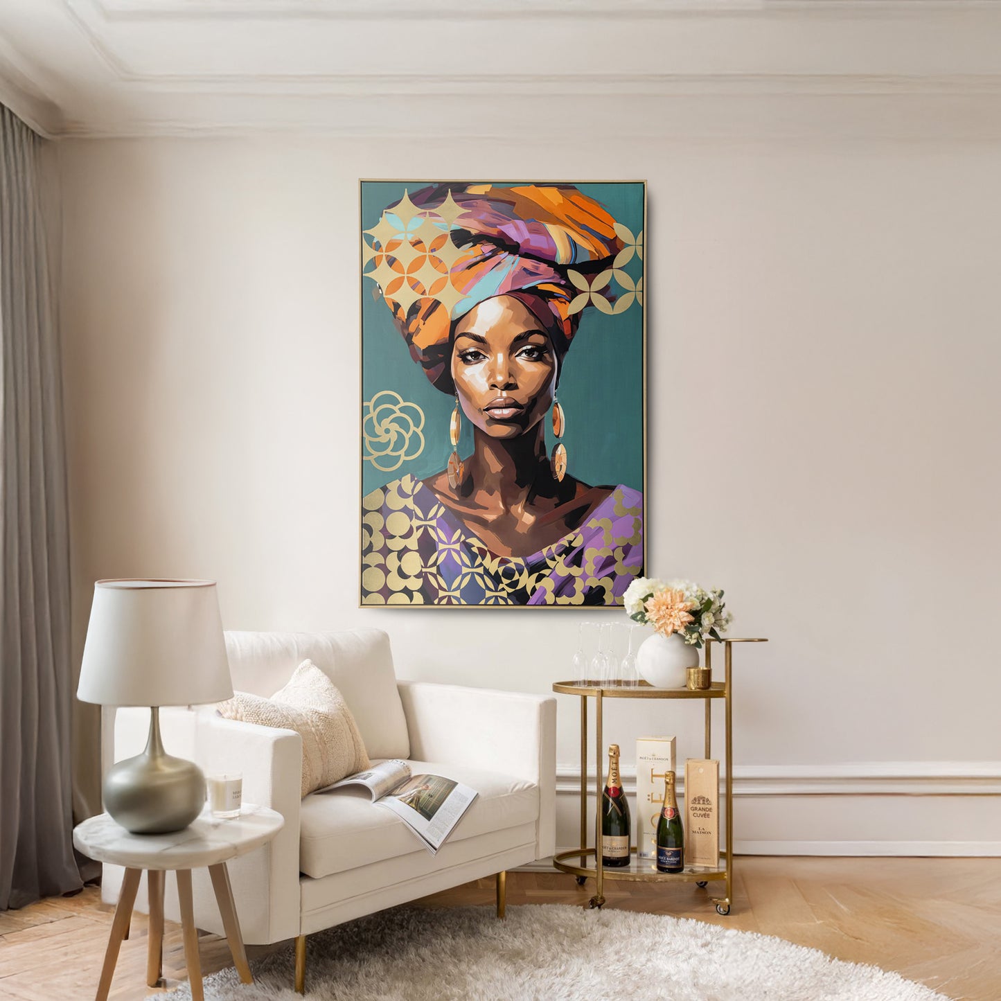 Urban Style Brushmarks Foiled Canvas African Woman Teal