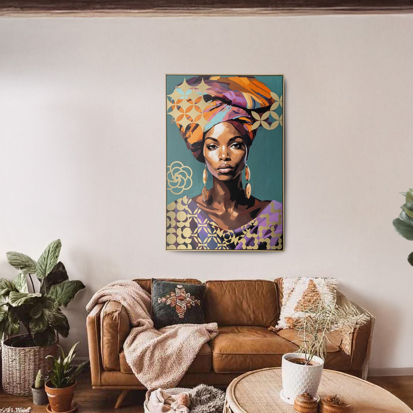 Urban Style Brushmarks Foiled Canvas African Woman Teal