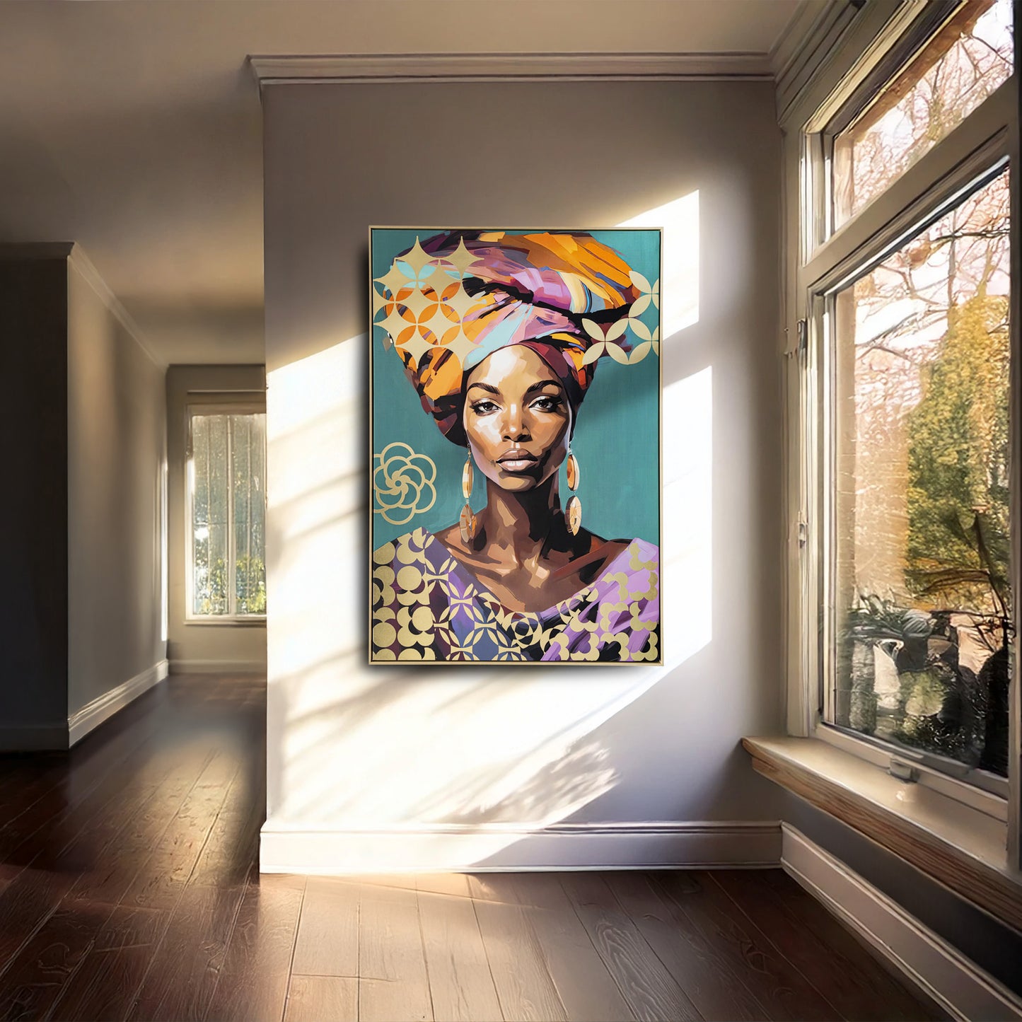 Urban Style Brushmarks Foiled Canvas African Woman Teal