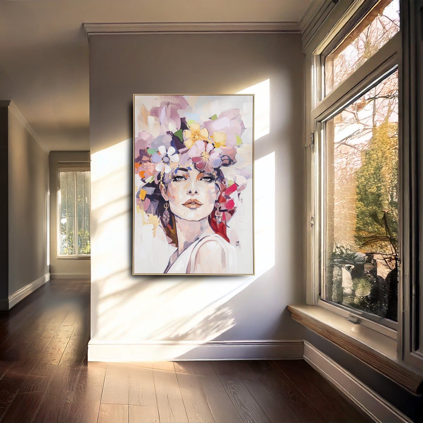 Urban Style Brushmarks Embellished Canvas Flower Woman