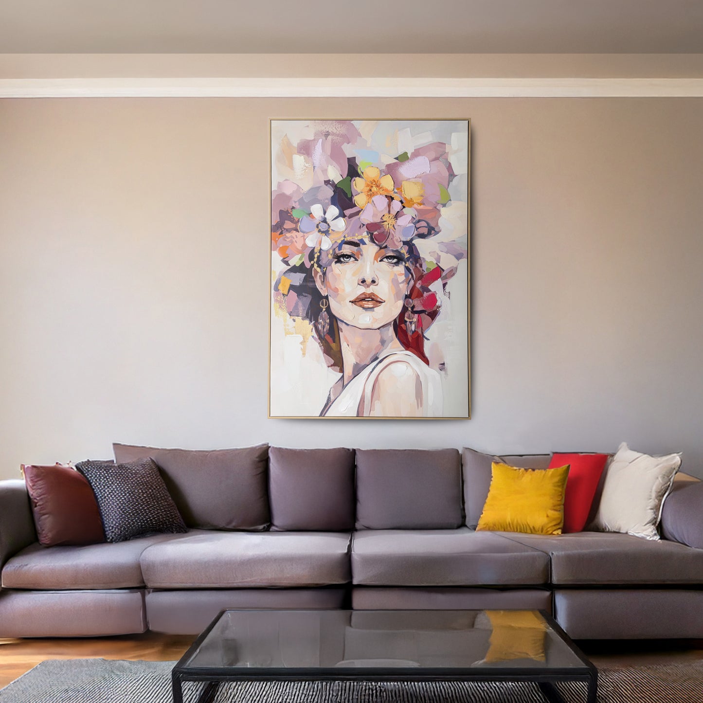 Urban Style Brushmarks Embellished Canvas Flower Woman