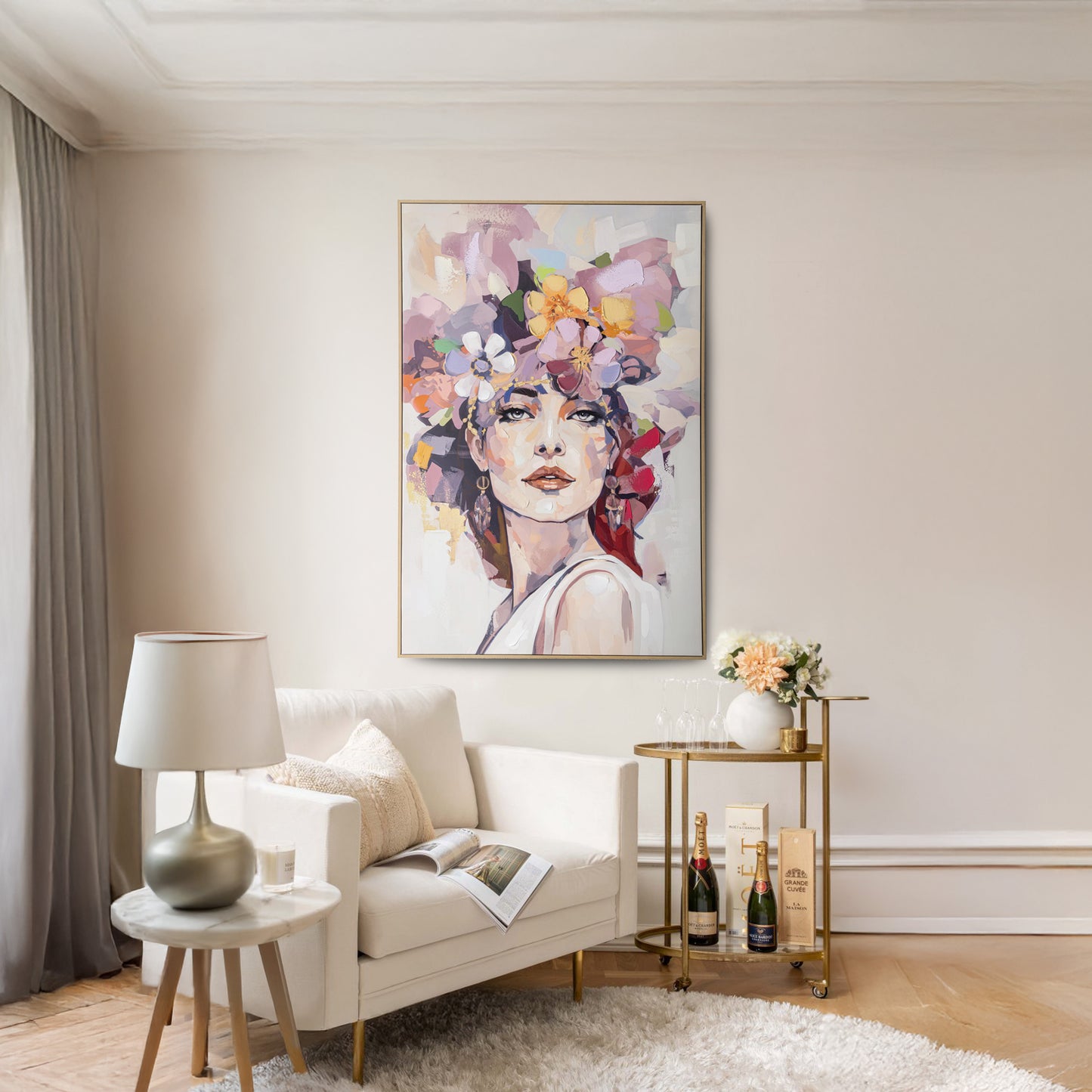 Urban Style Brushmarks Embellished Canvas Flower Woman