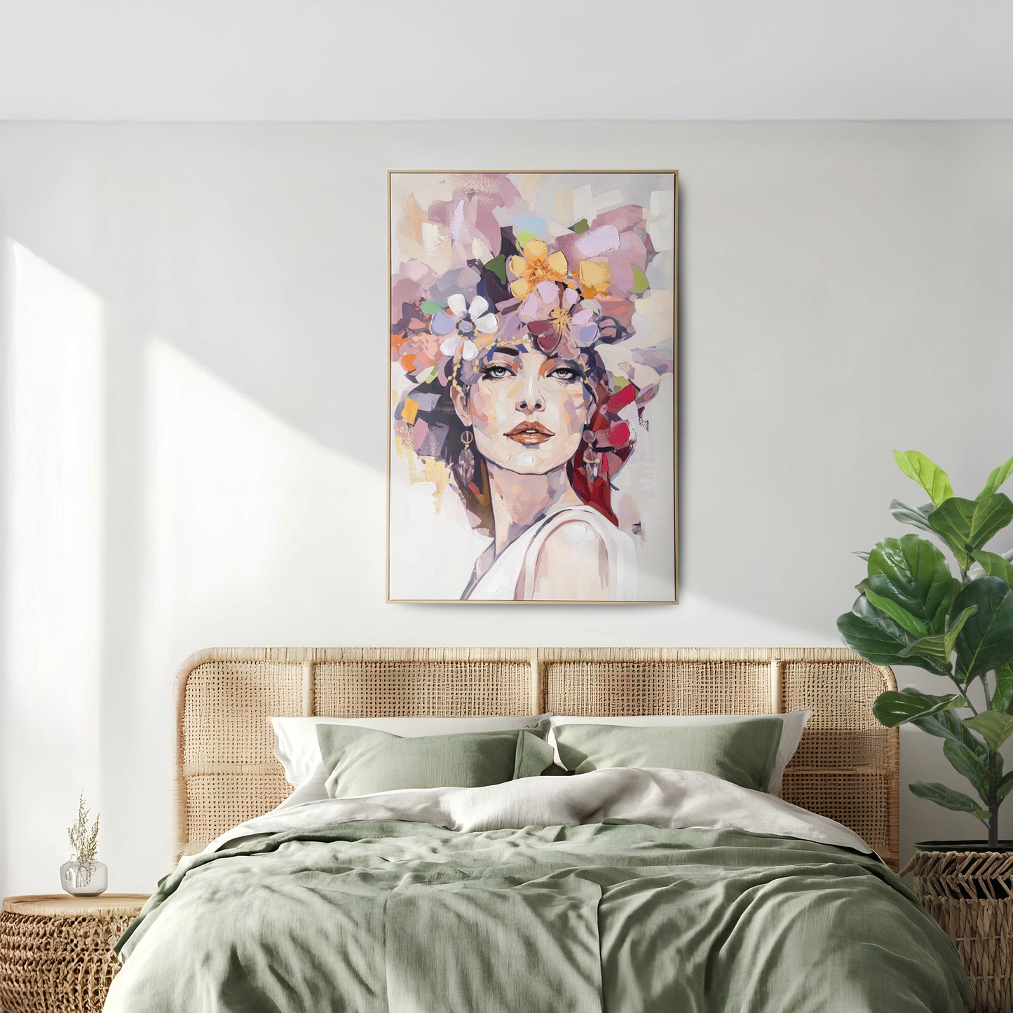 Urban Style Brushmarks Embellished Canvas Flower Woman
