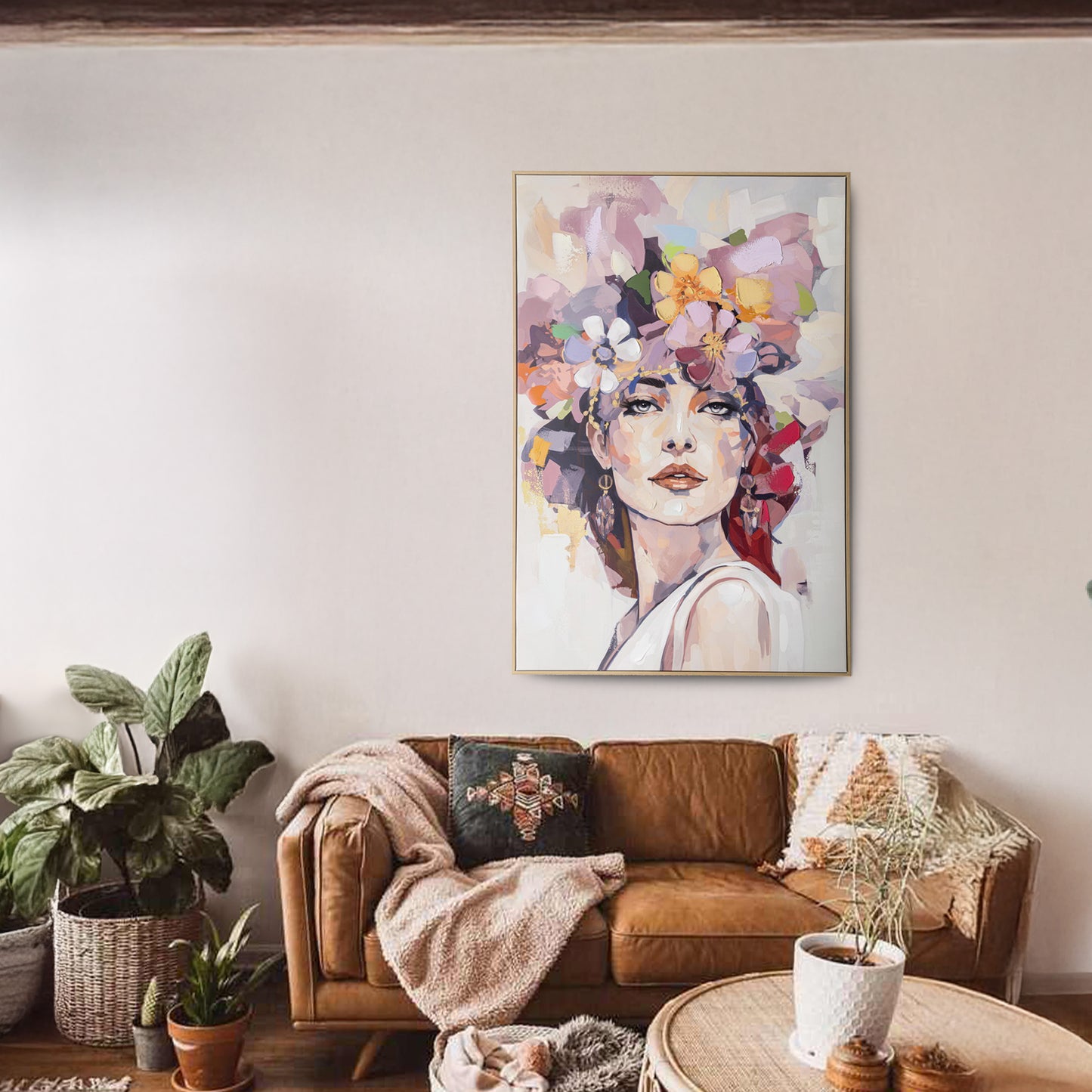 Urban Style Brushmarks Embellished Canvas Flower Woman