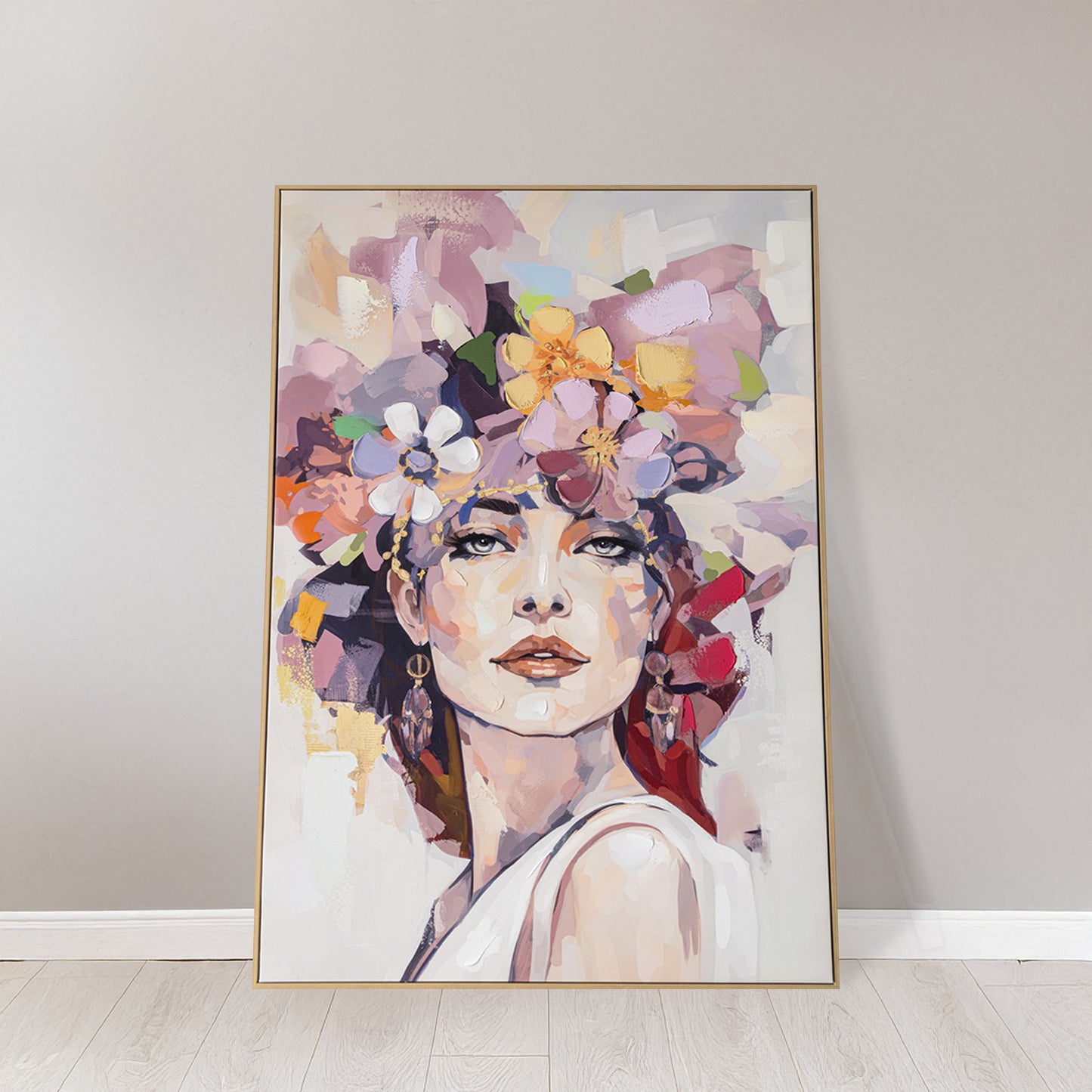 Urban Style Brushmarks Embellished Canvas Flower Woman