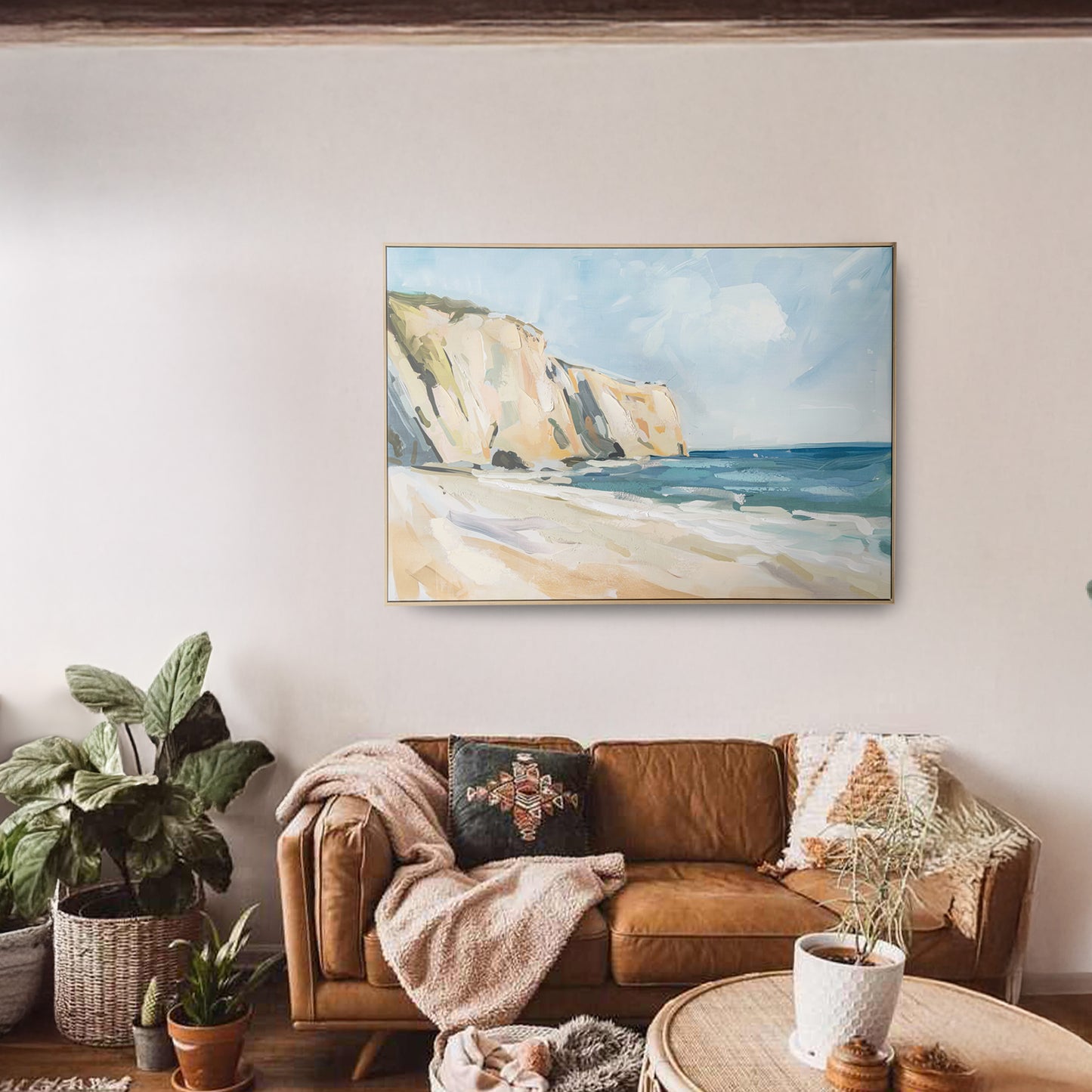 Urban Style Brushmarks Embellished Canvas Painted Shore