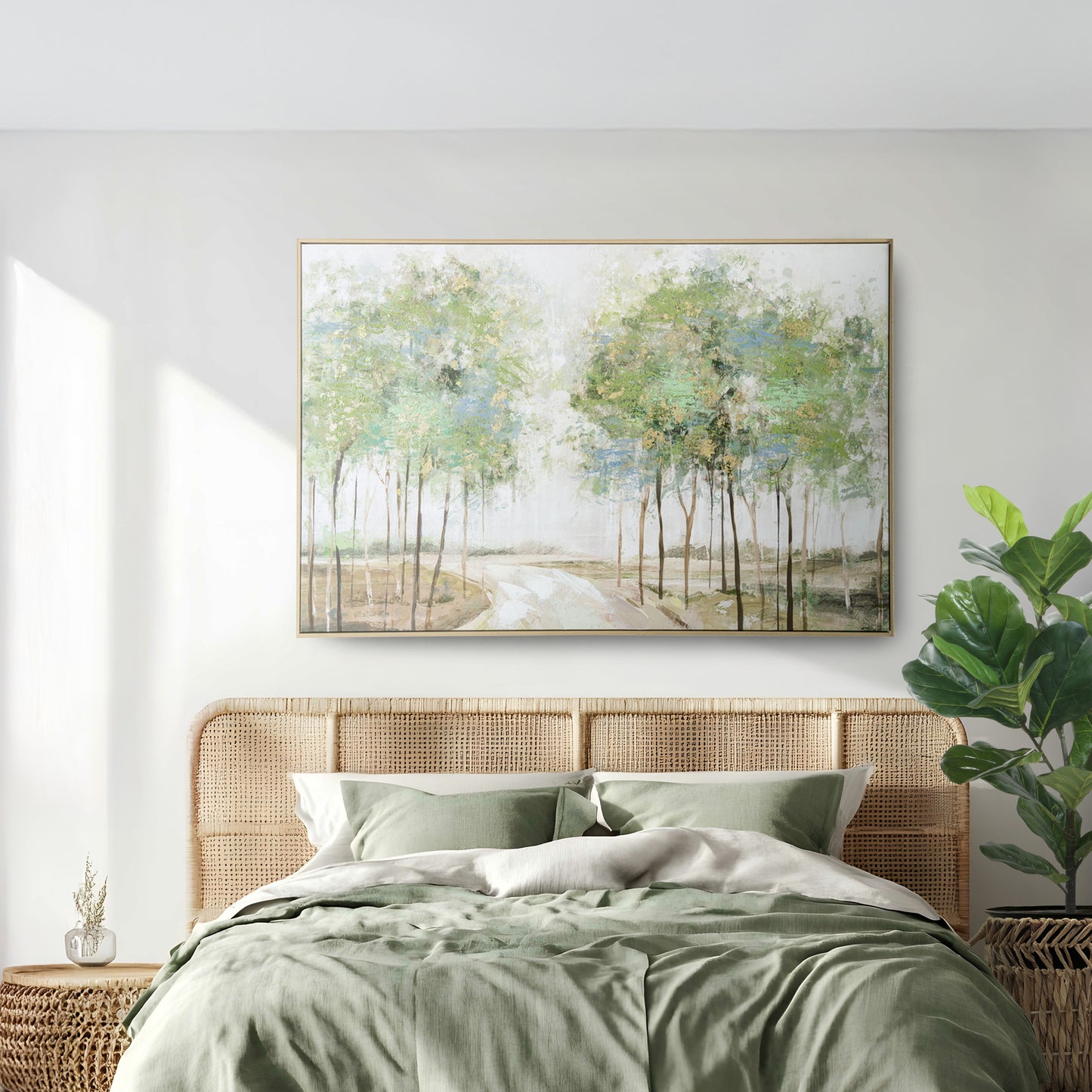 Urban Style Brushmarks Embellished Canvas Forrest Path