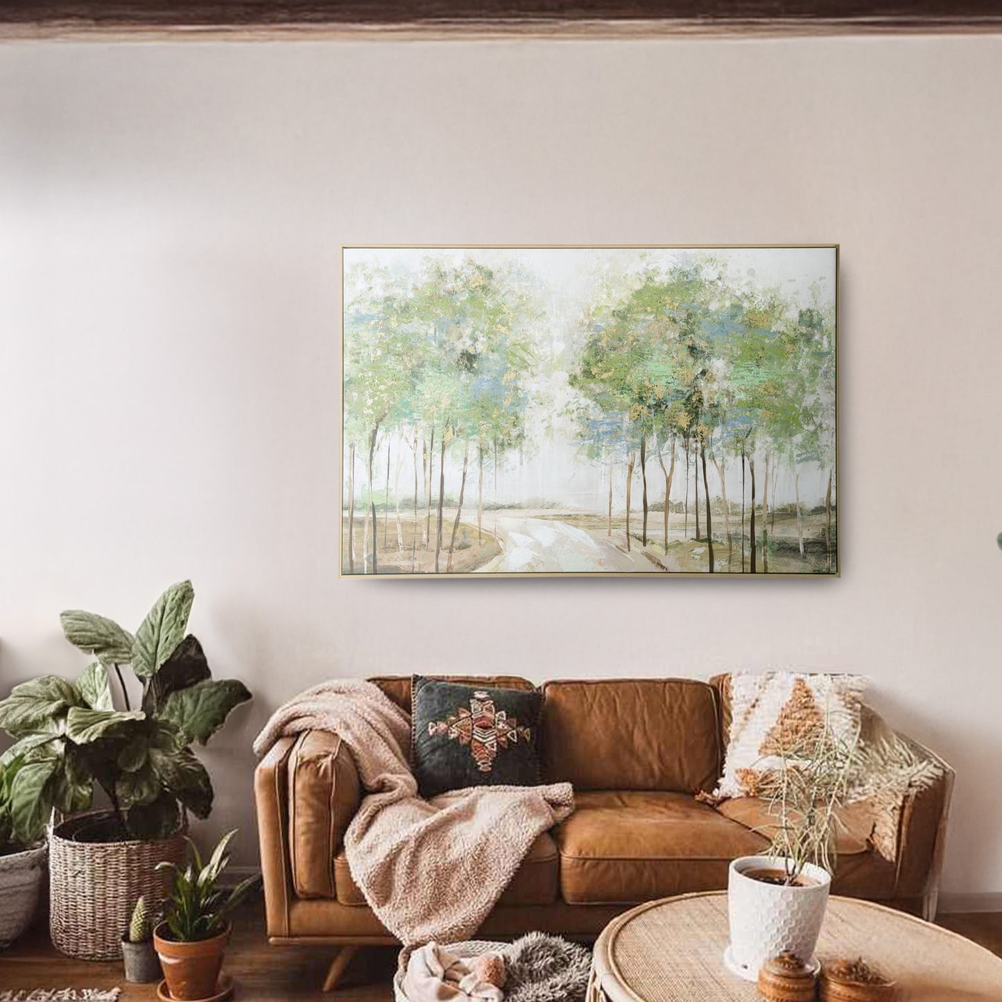 Urban Style Brushmarks Embellished Canvas Forrest Path