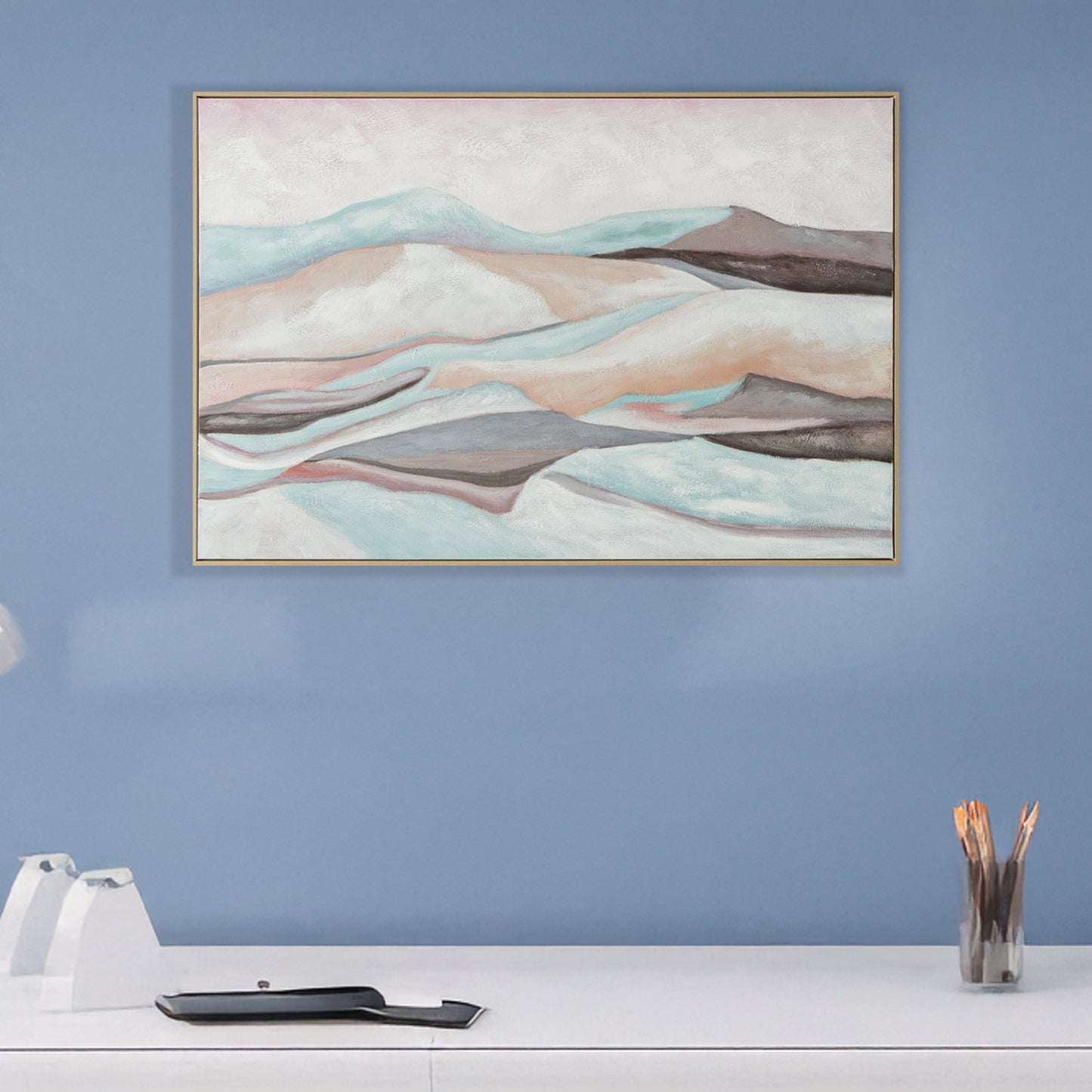 Urban Style Brushmarks Oil Painting Textured Mountain Landscape