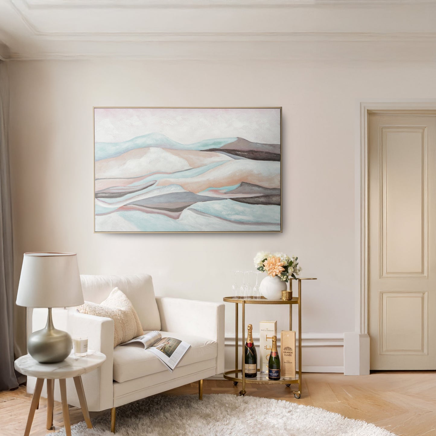 Urban Style Brushmarks Oil Painting Textured Mountain Landscape