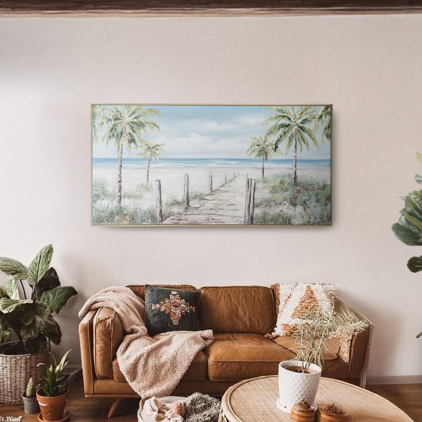Urban Style Brushmarks Oil Painting Textured Palmtree Boardwalk