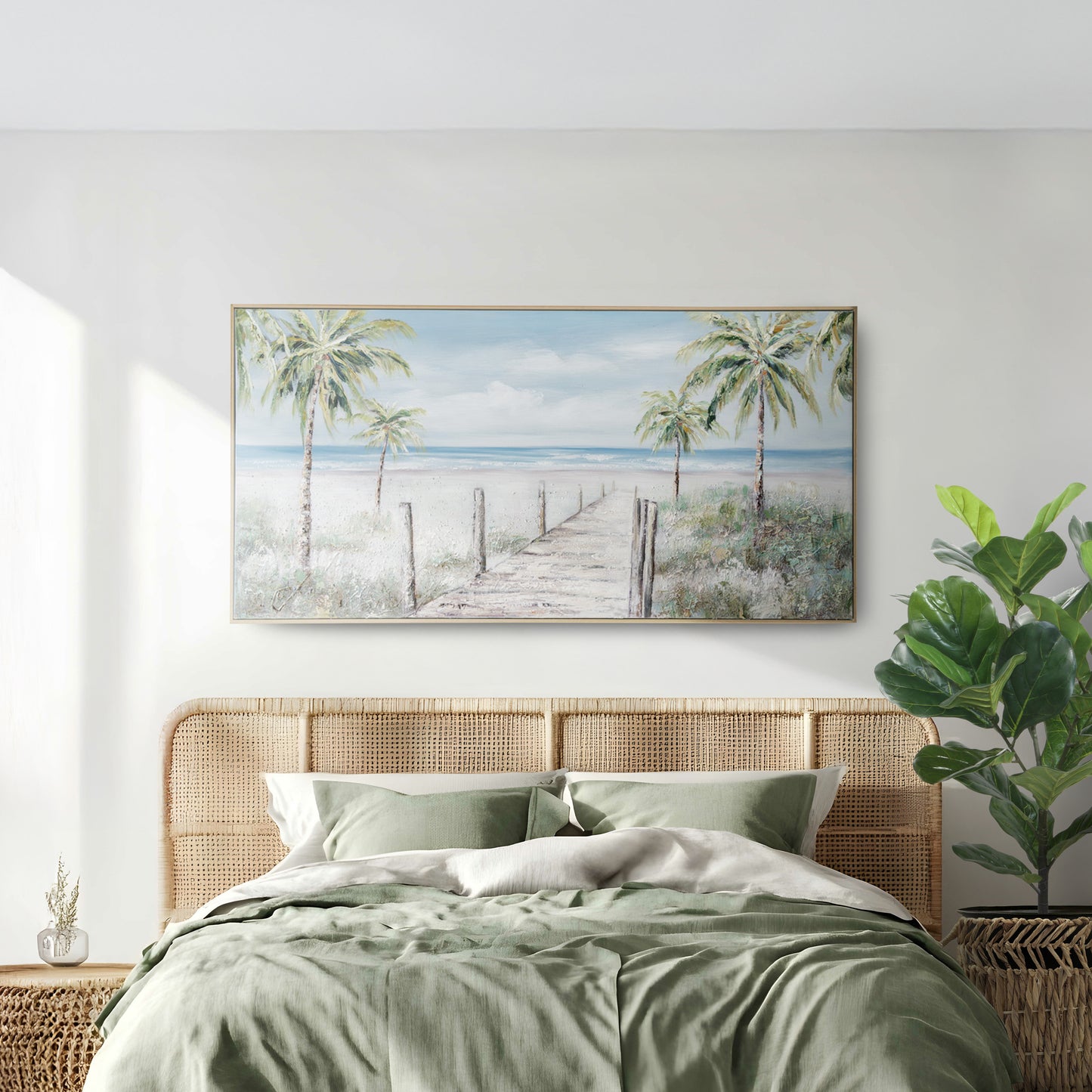 Urban Style Brushmarks Oil Painting Textured Palmtree Boardwalk