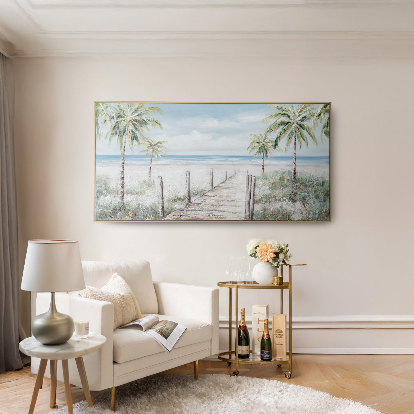 Urban Style Brushmarks Oil Painting Textured Palmtree Boardwalk