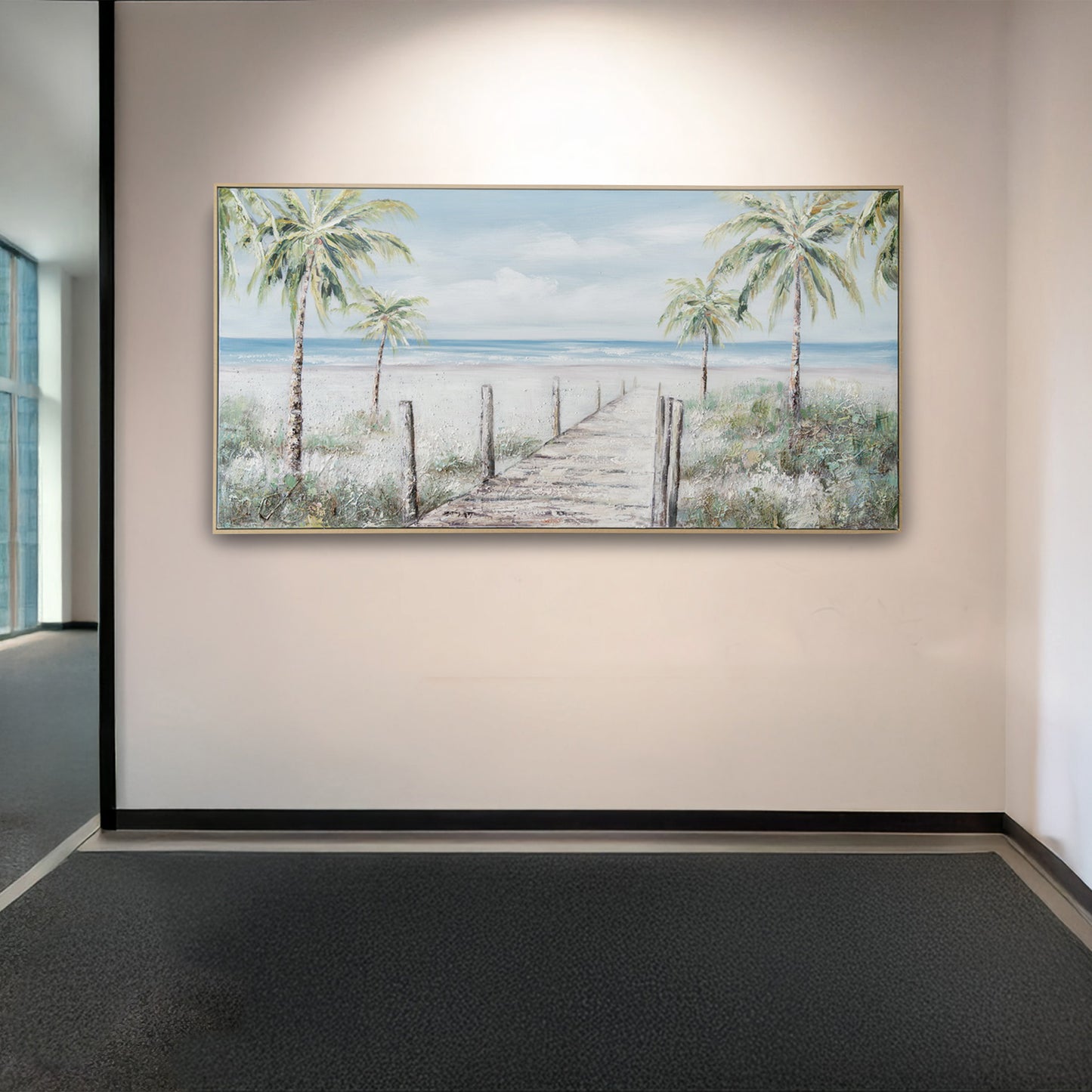 Urban Style Brushmarks Oil Painting Textured Palmtree Boardwalk