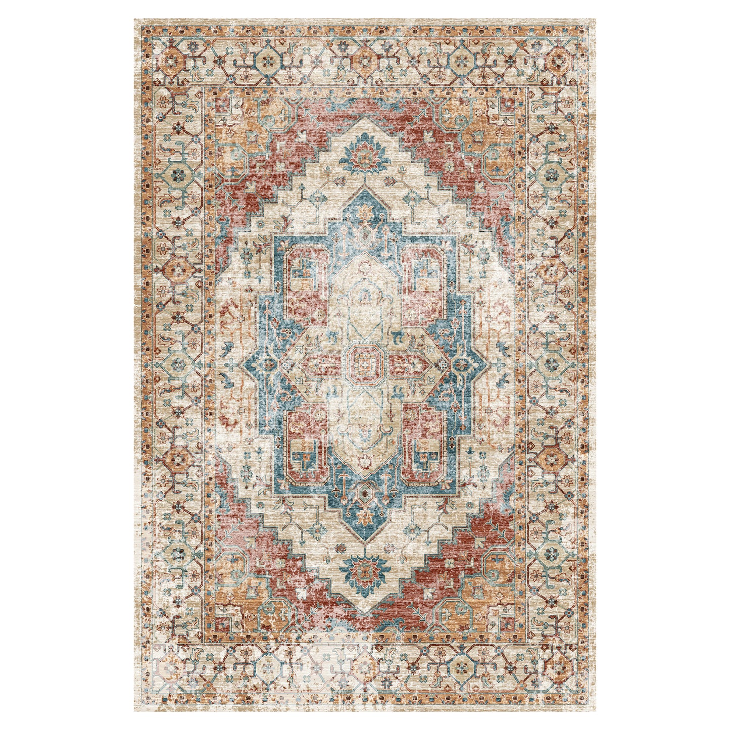 Decorative rug with intricate pattern on a white background