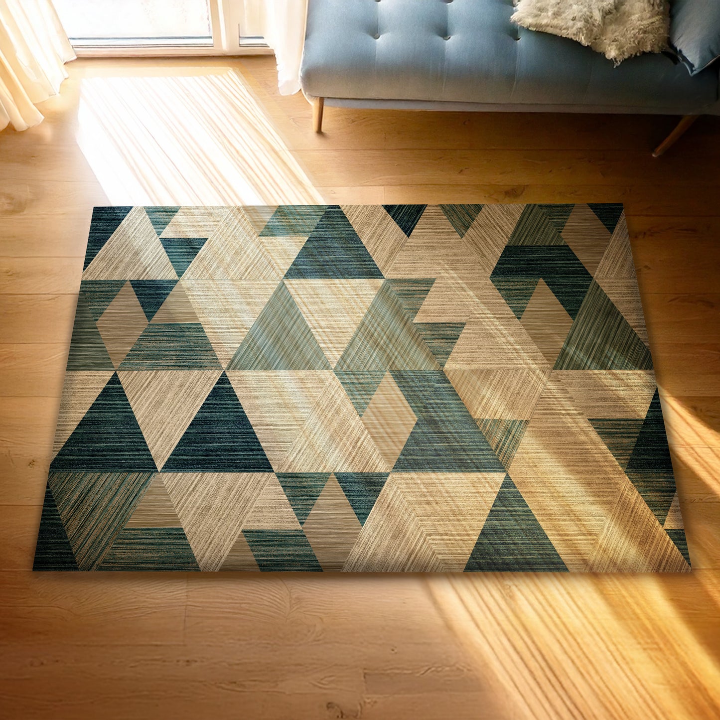 Urban Style Geometric Printed Microfibre Rug – Blue | 160 x 240cm