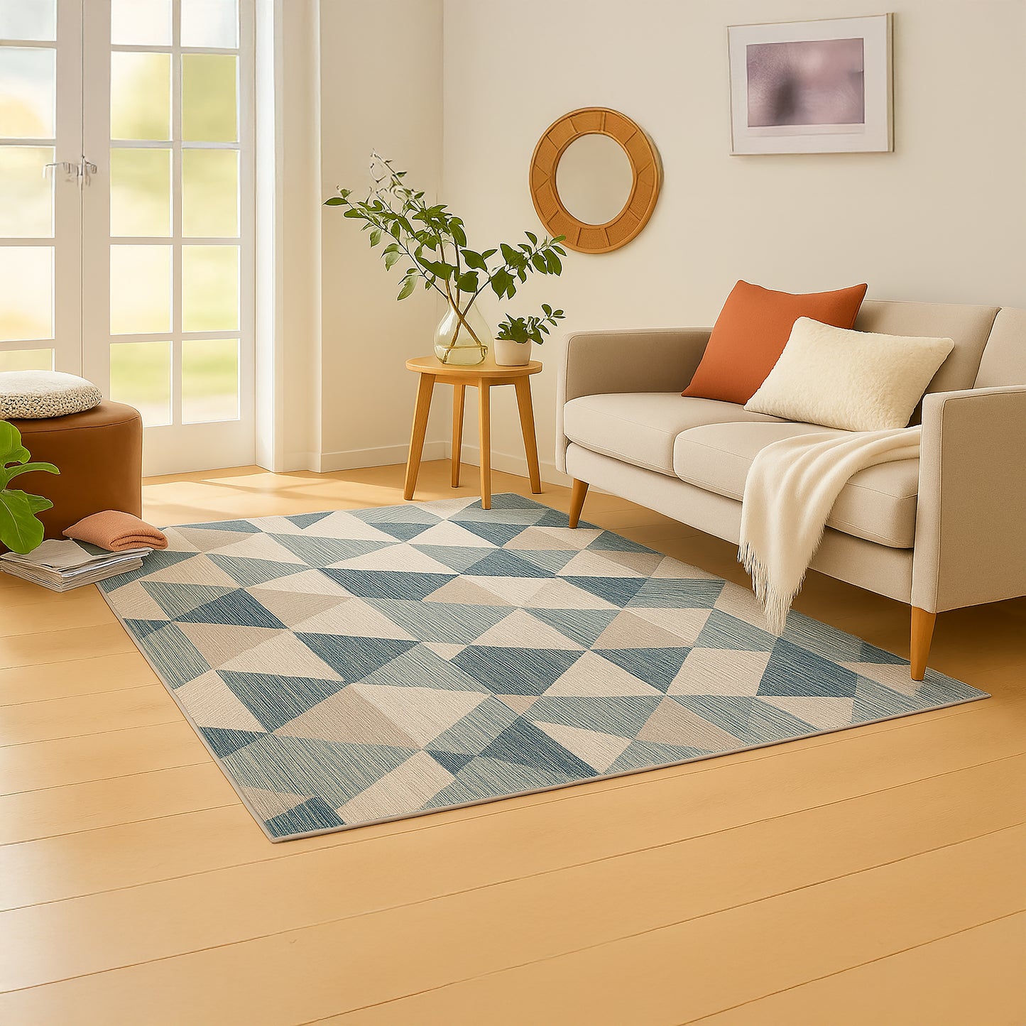 Urban Style Geometric Printed Microfibre Rug – Blue | 160 x 240cm