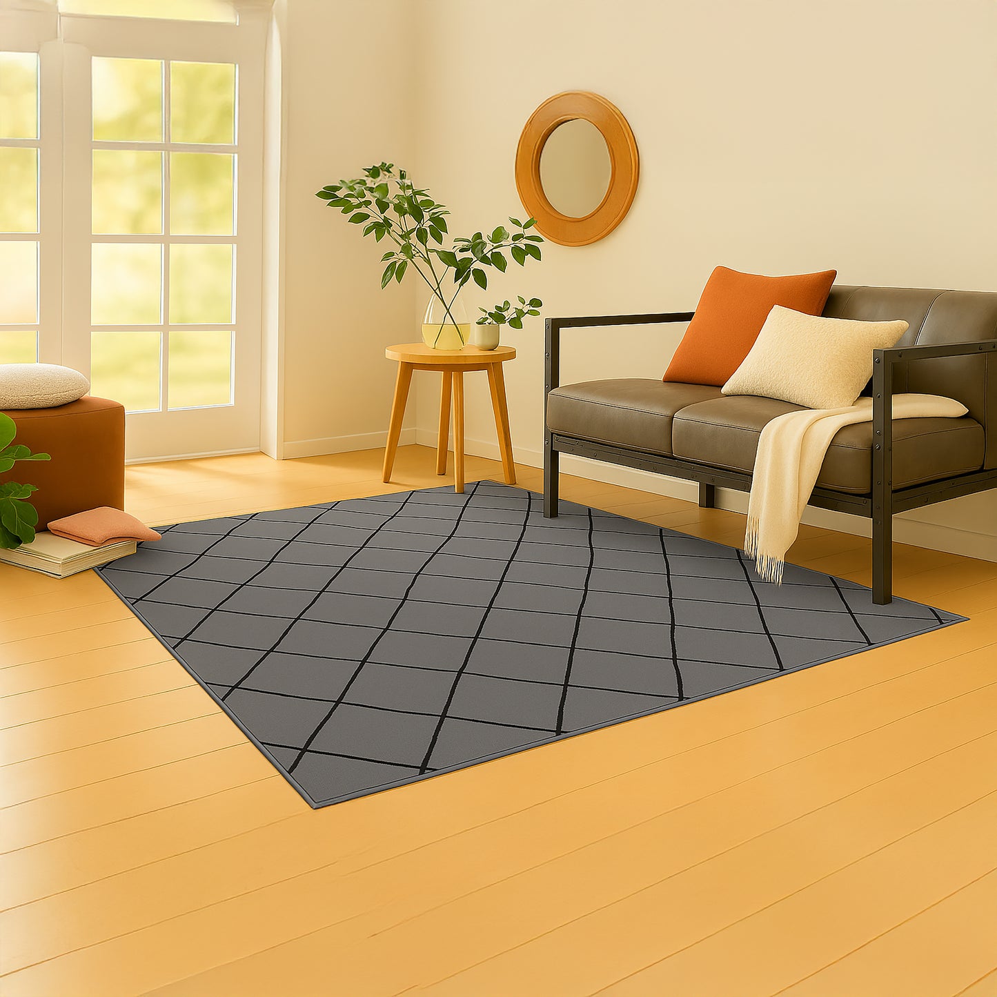 Urban Style Geometric Printed Microfibre Rug – Grey/Black | 160 x 240cm