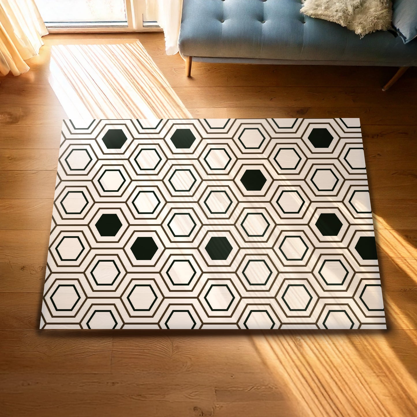 Urban Style Geometric Printed Microfibre Rug – Pastel Hexagons | 160 x 240cm