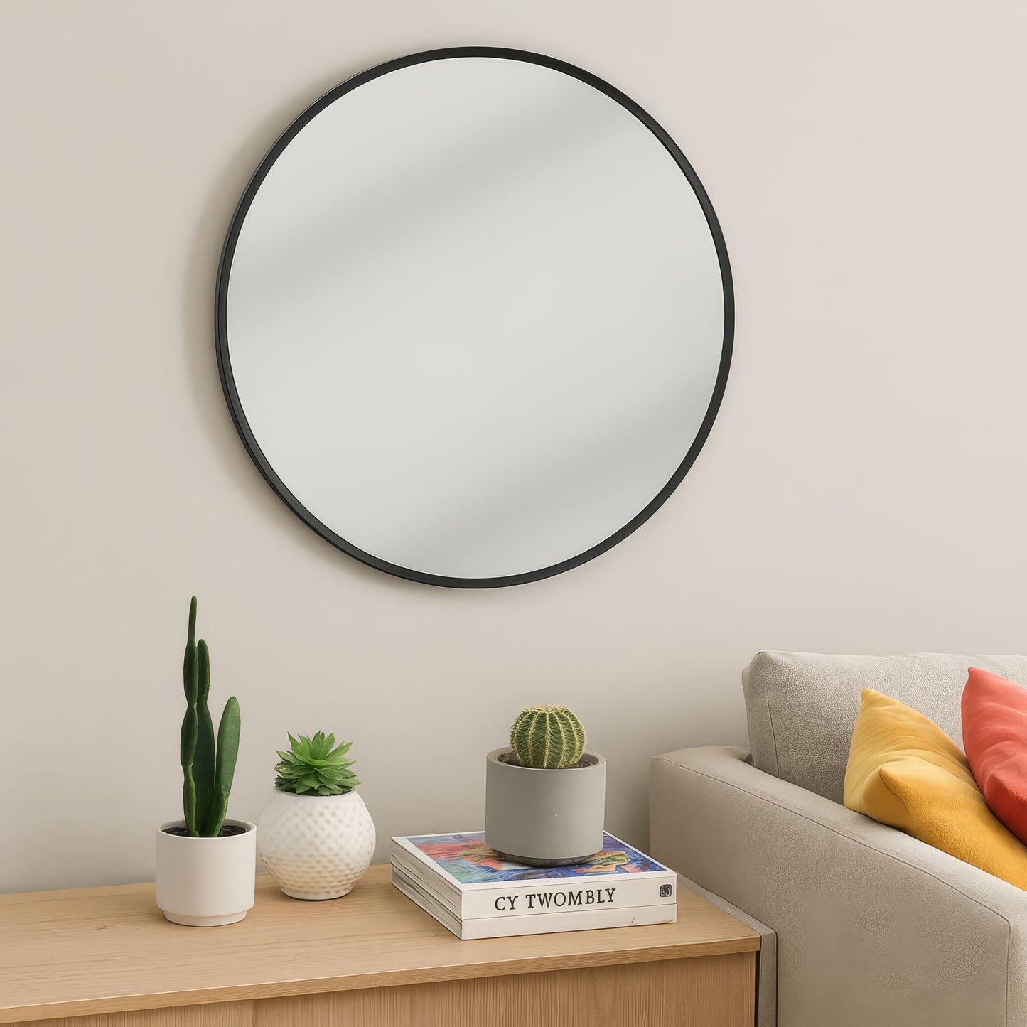 Urban Style Reflections Round Mirror – Black | 80cm Diameter