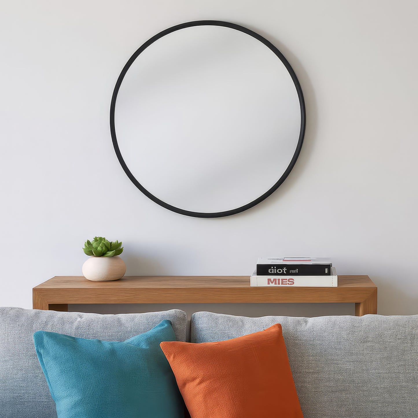 Urban Style Reflections Round Mirror – Black | 80cm Diameter