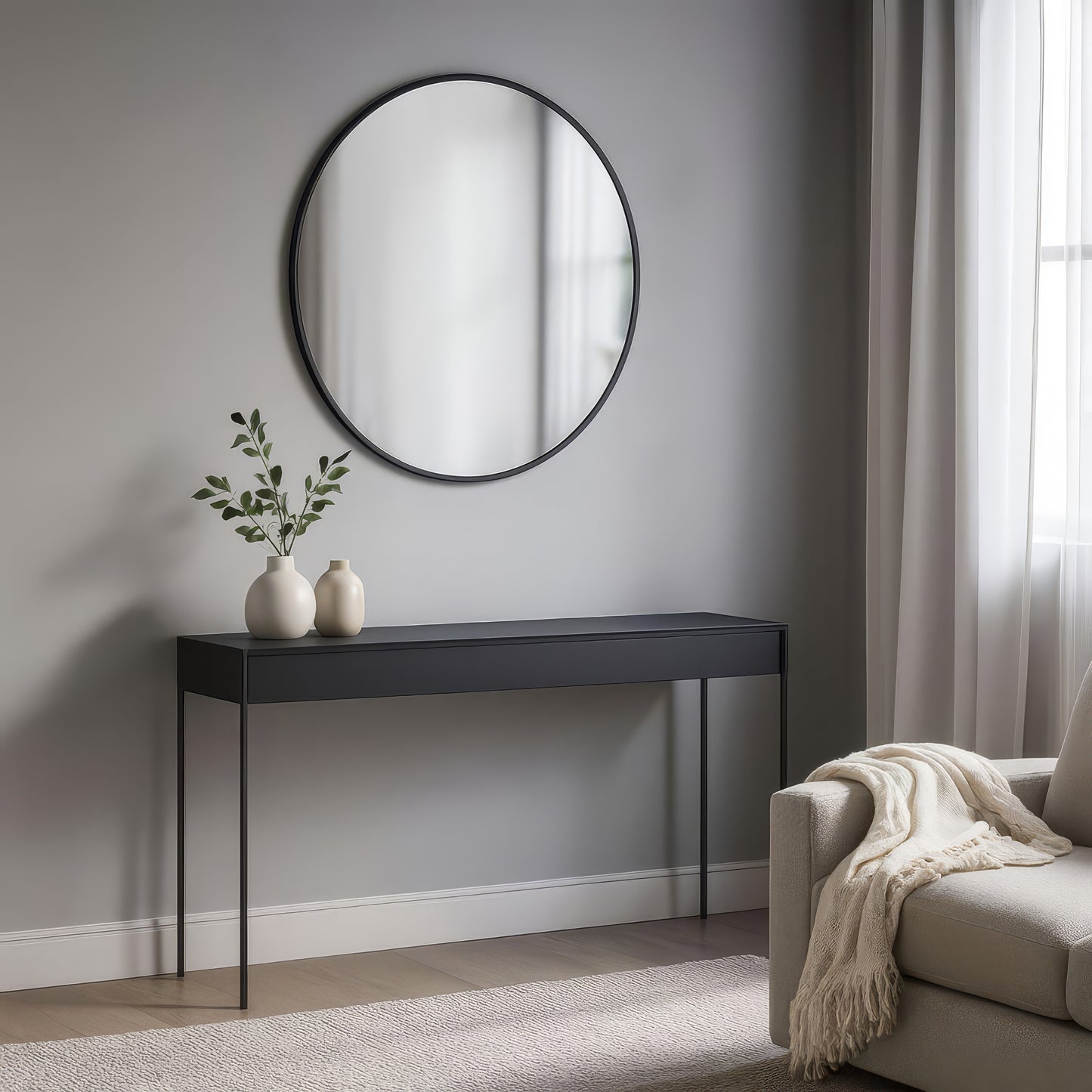 Urban Style Reflections Round Mirror – Black | 80cm Diameter