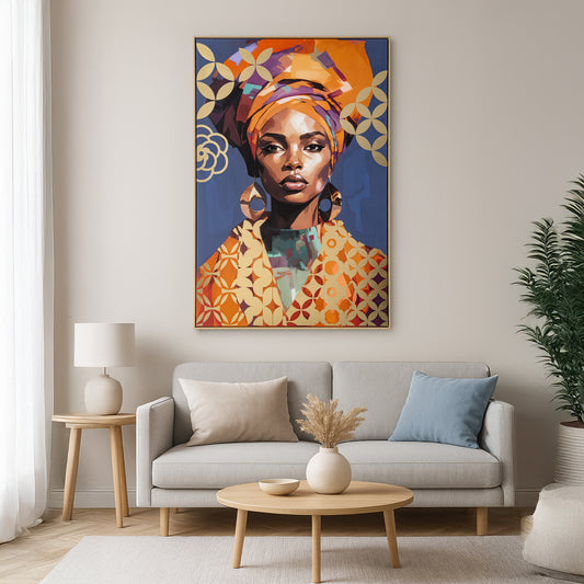 Urban Style Brushmarks Foiled Canvas African Woman Blue