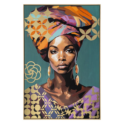 Urban Style Brushmarks Foiled Canvas African Woman Teal
