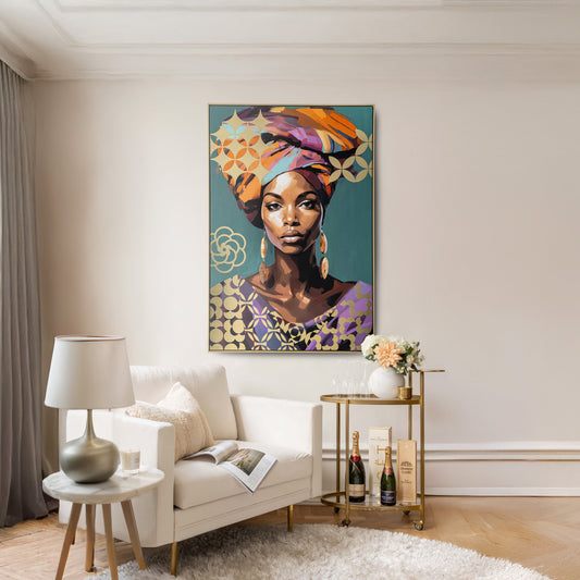 Urban Style Brushmarks Foiled Canvas African Woman Teal