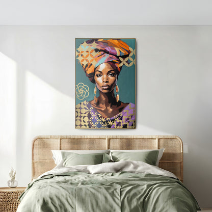Urban Style Brushmarks Foiled Canvas African Woman Teal