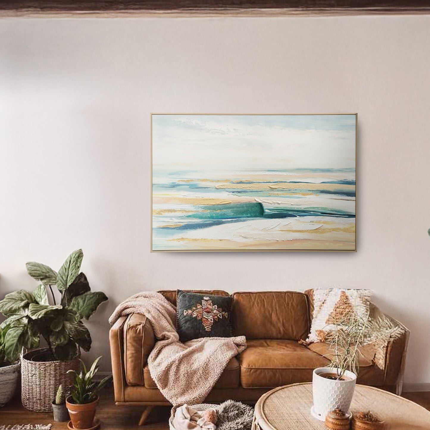 Urban Style Brushmarks Embellished Canvas Abstract Coastal