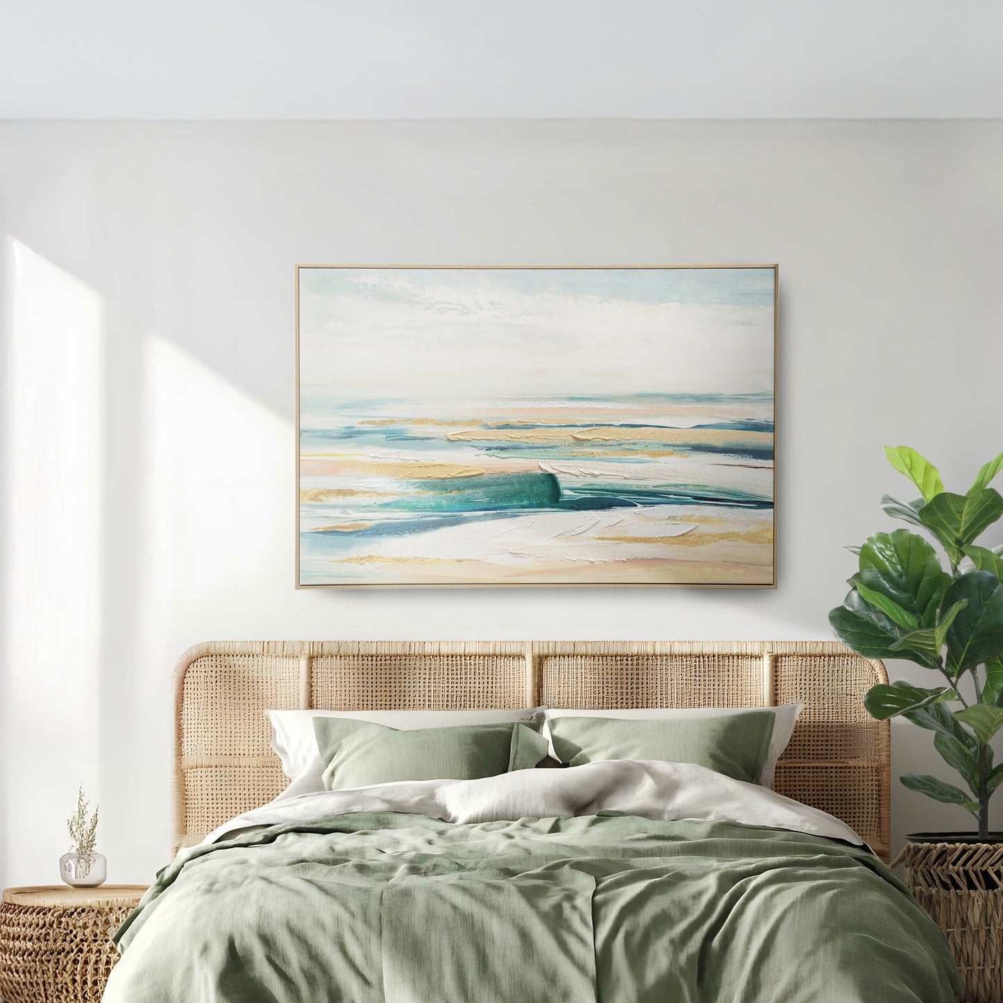 Urban Style Brushmarks Embellished Canvas Abstract Coastal