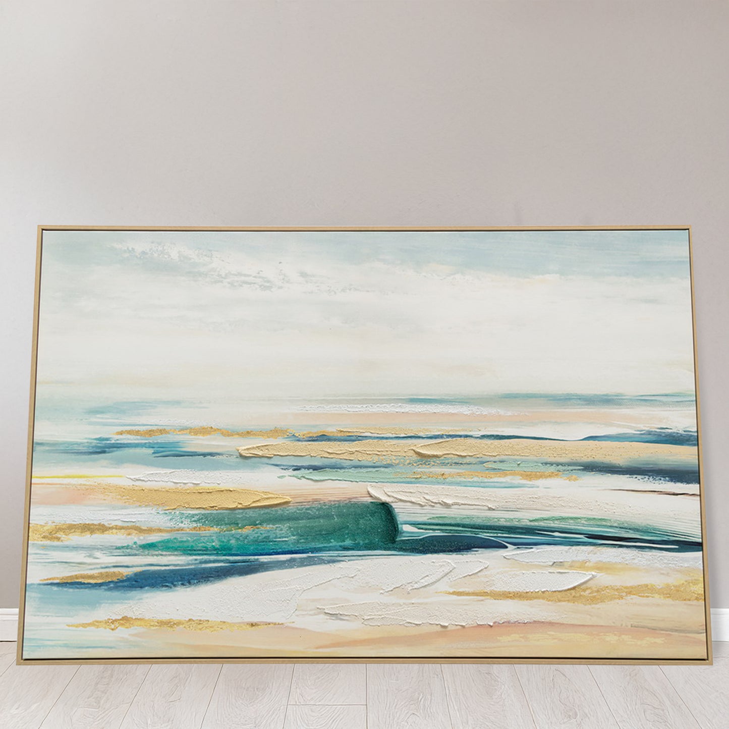 Urban Style Brushmarks Embellished Canvas Abstract Coastal