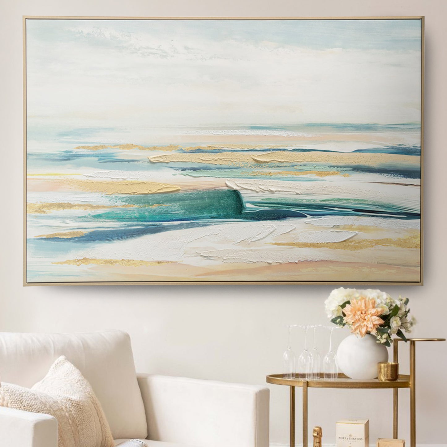 Urban Style Brushmarks Embellished Canvas Abstract Coastal