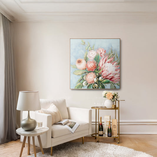 Urban Style Brushmarks Embellished Canvas Protea Blue