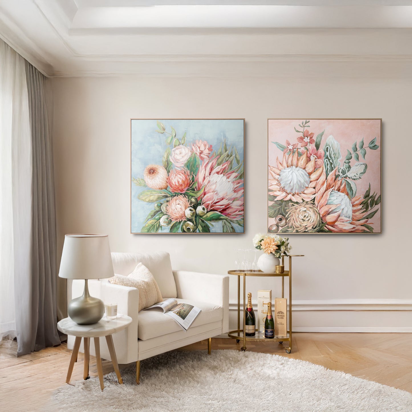 Urban Style Brushmarks Embellished Canvas Protea Blue