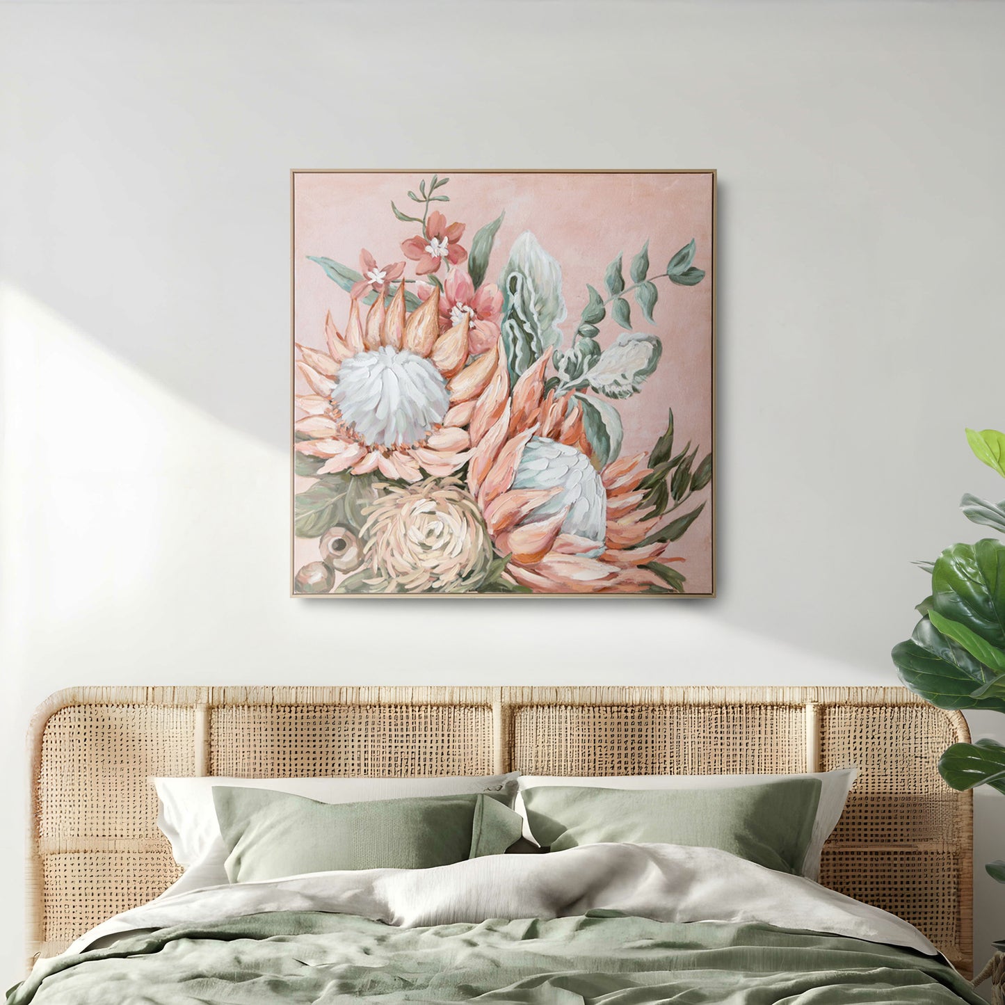 Urban Style Brushmarks Embellished Canvas Protea Pink