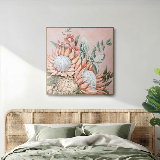 Urban Style Brushmarks Embellished Canvas Protea Pink
