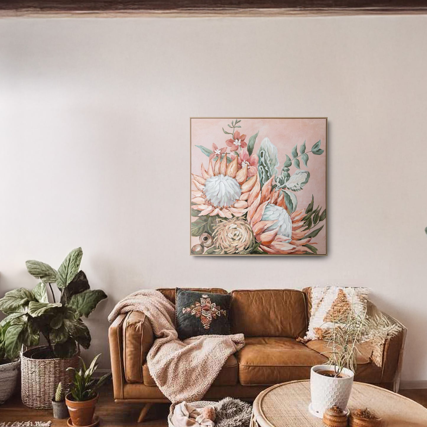 Urban Style Brushmarks Embellished Canvas Protea Pink