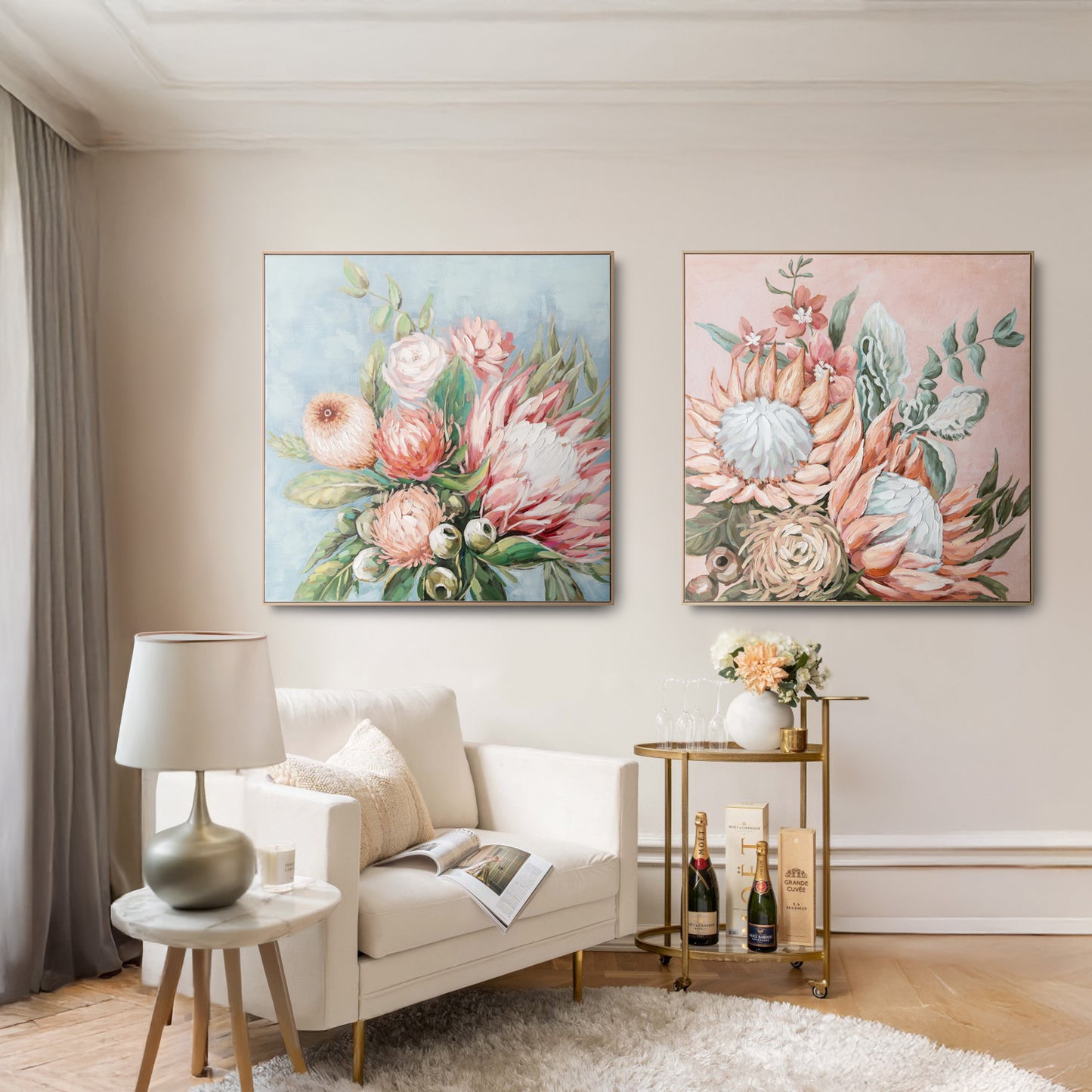 Urban Style Brushmarks Embellished Canvas Protea Pink