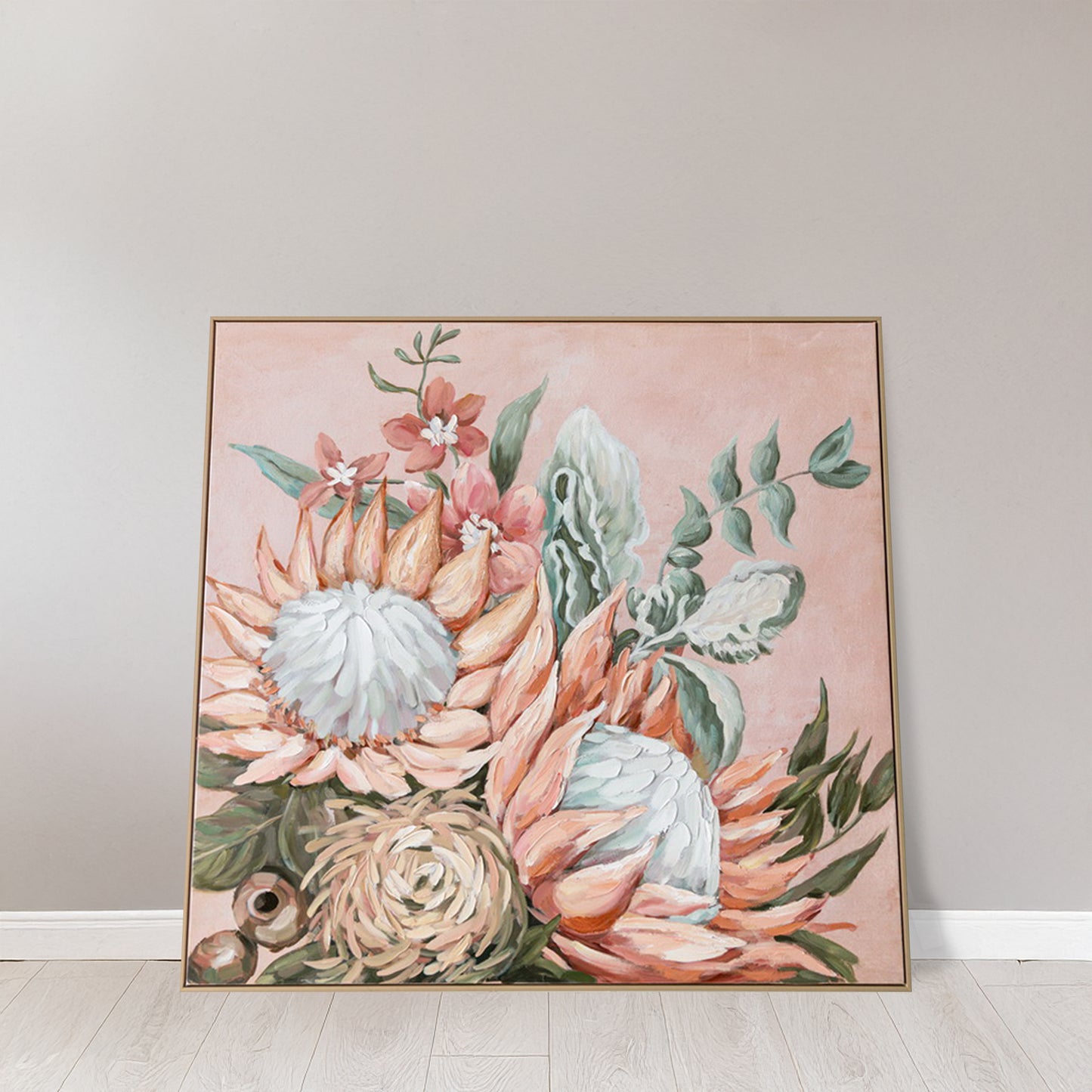 Urban Style Brushmarks Embellished Canvas Protea Pink