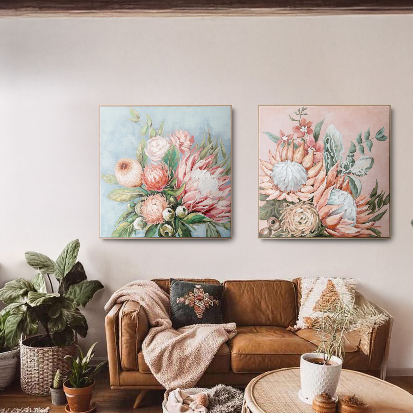 Urban Style Brushmarks Embellished Canvas Protea Pink