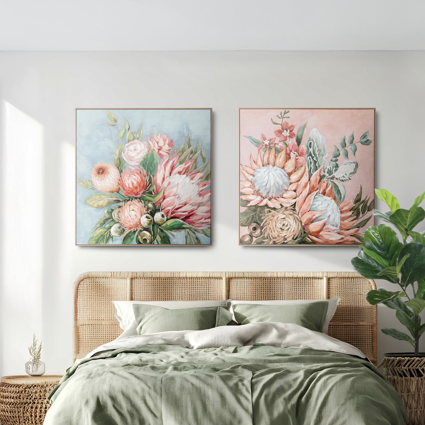 Urban Style Brushmarks Embellished Canvas Protea Pink