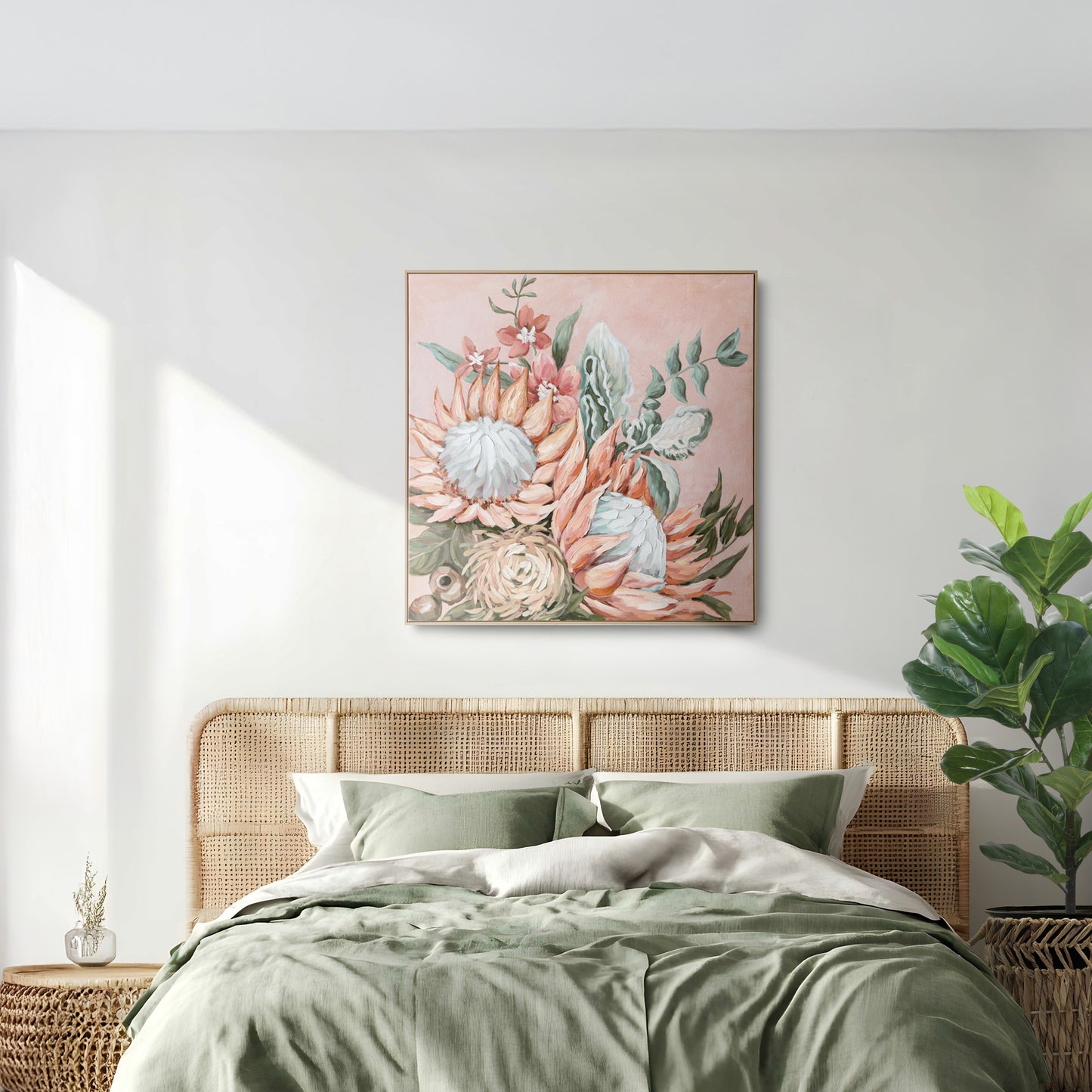Urban Style Brushmarks Embellished Canvas Protea Pink